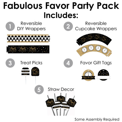 New Year's Eve - Gold - New Years Eve Party Favors and Cupcake Kit - Fabulous Favor Party Pack - 100 Pieces