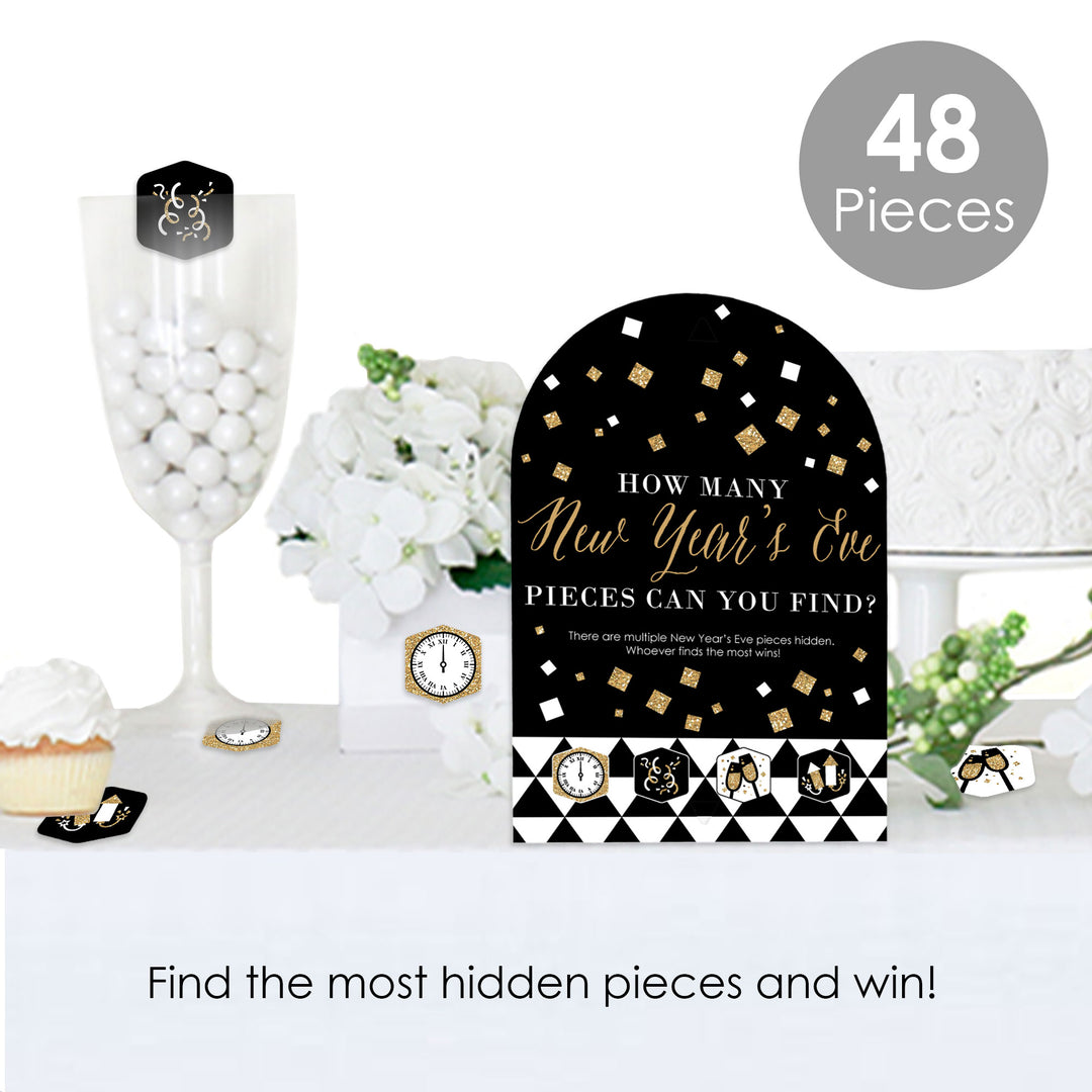 New Year's Eve - Gold - New Years Eve Party Scavenger Hunt - 1 Stand and 48 Game Pieces - Hide and Find Game
