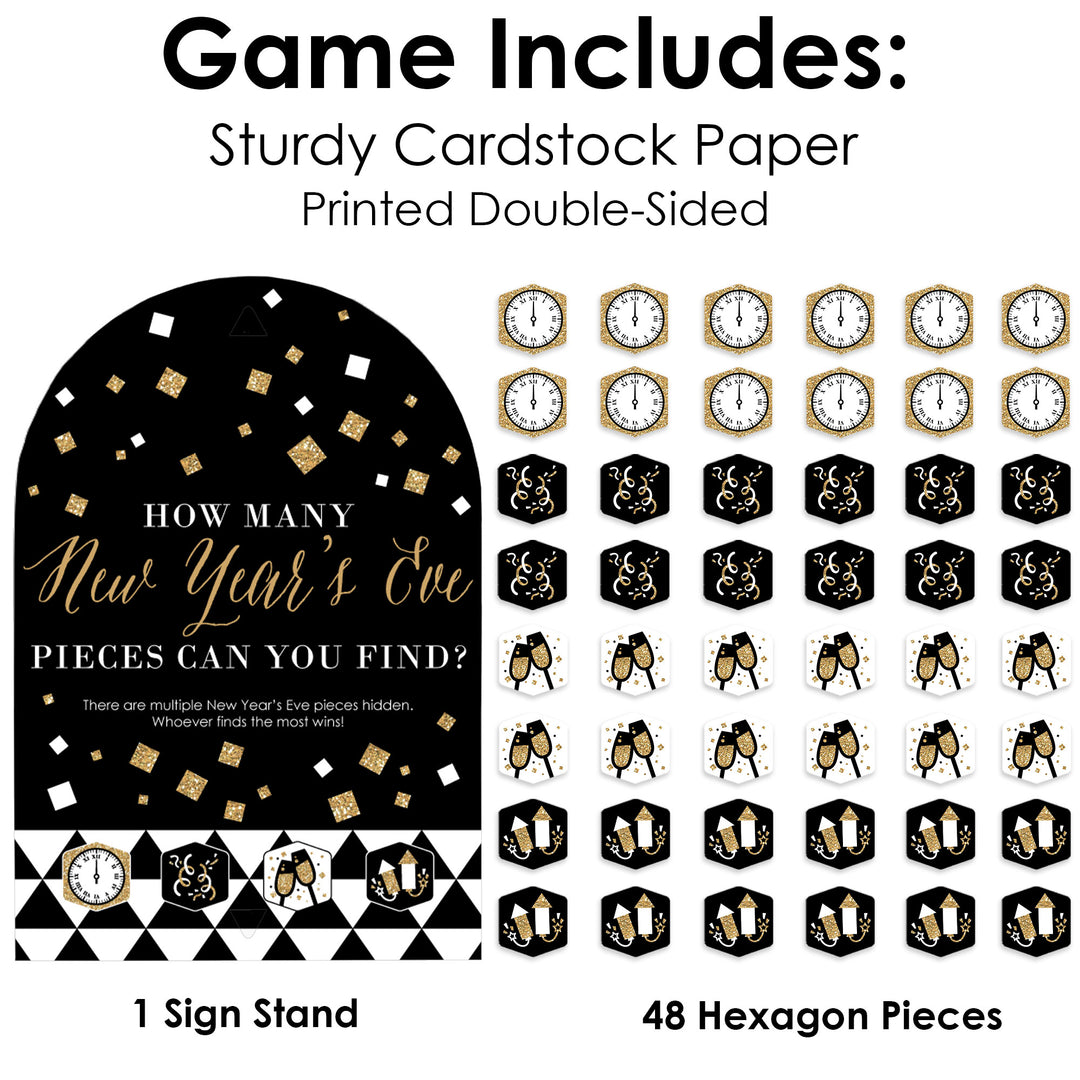 New Year's Eve - Gold - New Years Eve Party Scavenger Hunt - 1 Stand and 48 Game Pieces - Hide and Find Game