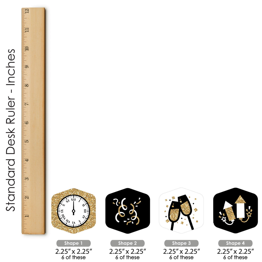 New Year's Eve - Gold - New Years Eve Party Scavenger Hunt - 1 Stand and 48 Game Pieces - Hide and Find Game