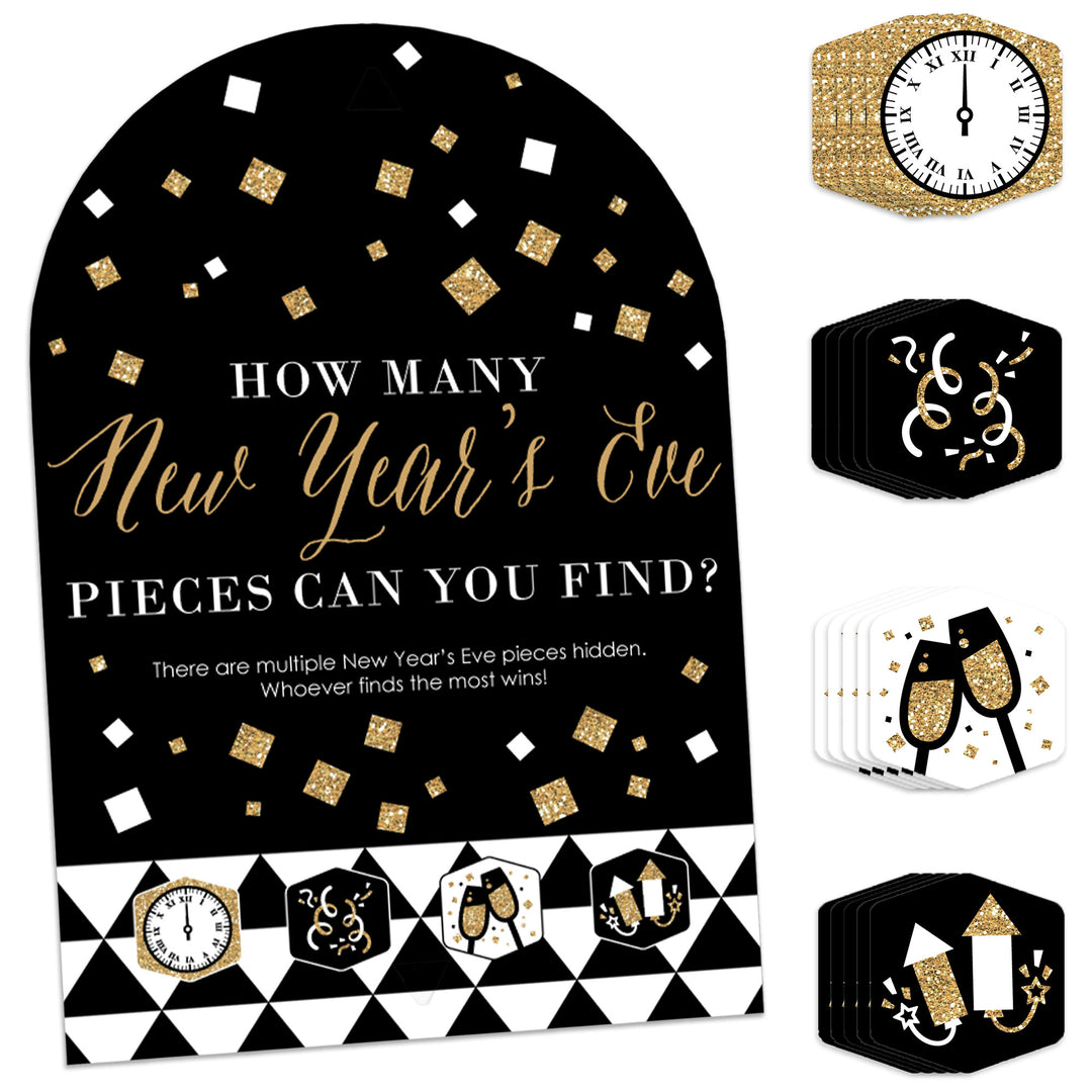 New Year's Eve - Gold - New Years Eve Party Scavenger Hunt - 1 Stand and 48 Game Pieces - Hide and Find Game