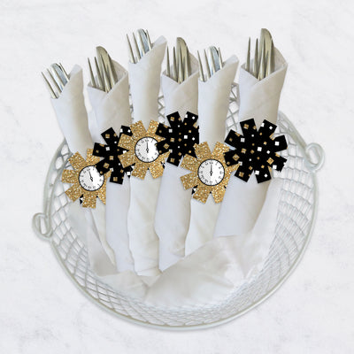 New Year's Eve - Gold - New Years Eve Party Paper Napkin Holder - Napkin Rings - Set of 24