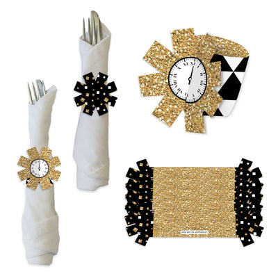 New Year's Eve - Gold - New Years Eve Party Paper Napkin Holder - Napkin Rings - Set of 24