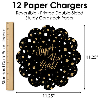 New Year's Eve - Gold - New Years Eve Party Round Table Decorations - Paper Chargers - Place Setting For 12
