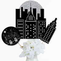 Nighttime City Skyline - New York Party Centerpiece Sticks - Table Toppers - Set of 15