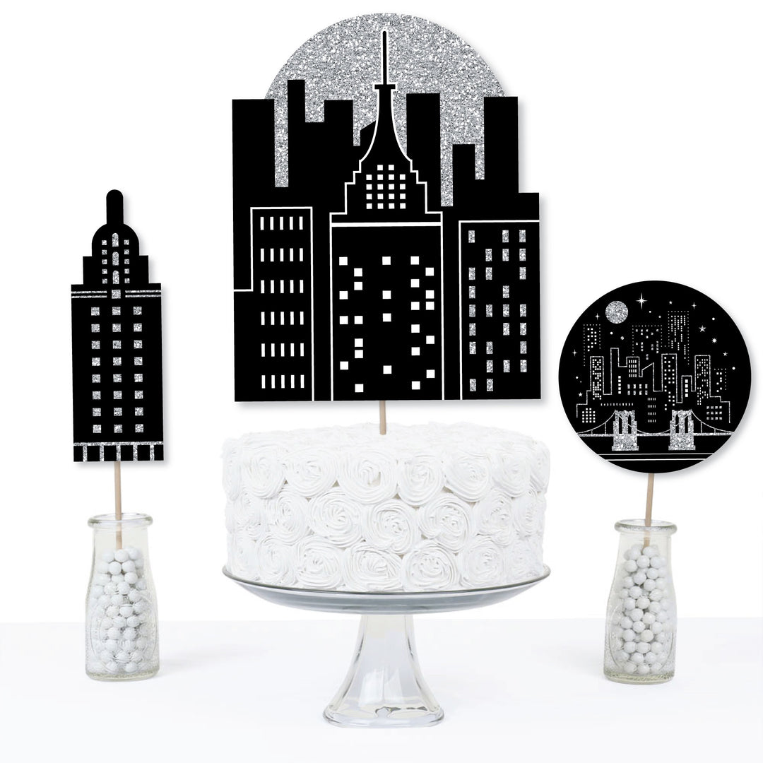 Nighttime City Skyline - New York Party Centerpiece Sticks - Table Toppers - Set of 15