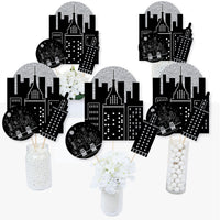 Nighttime City Skyline - New York Party Centerpiece Sticks - Table Toppers - Set of 15