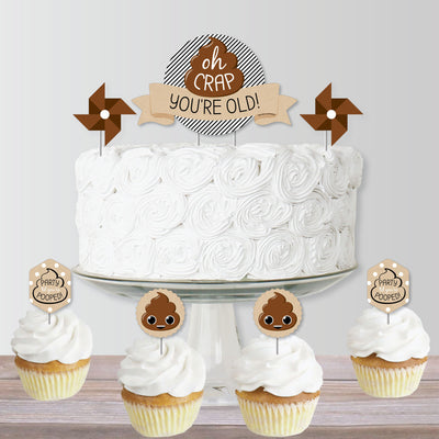 Oh Crap, You're Old! - Poop Birthday Party Cake Decorating Kit - Happy Birthday Cake Topper Set - 11 Pieces