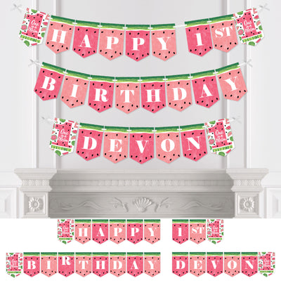 Personalized 1st Birthday One in a Melon - Custom Fruit First Birthday Party Bunting Banner and Decorations - Happy 1st Birthday Custom Name Banner