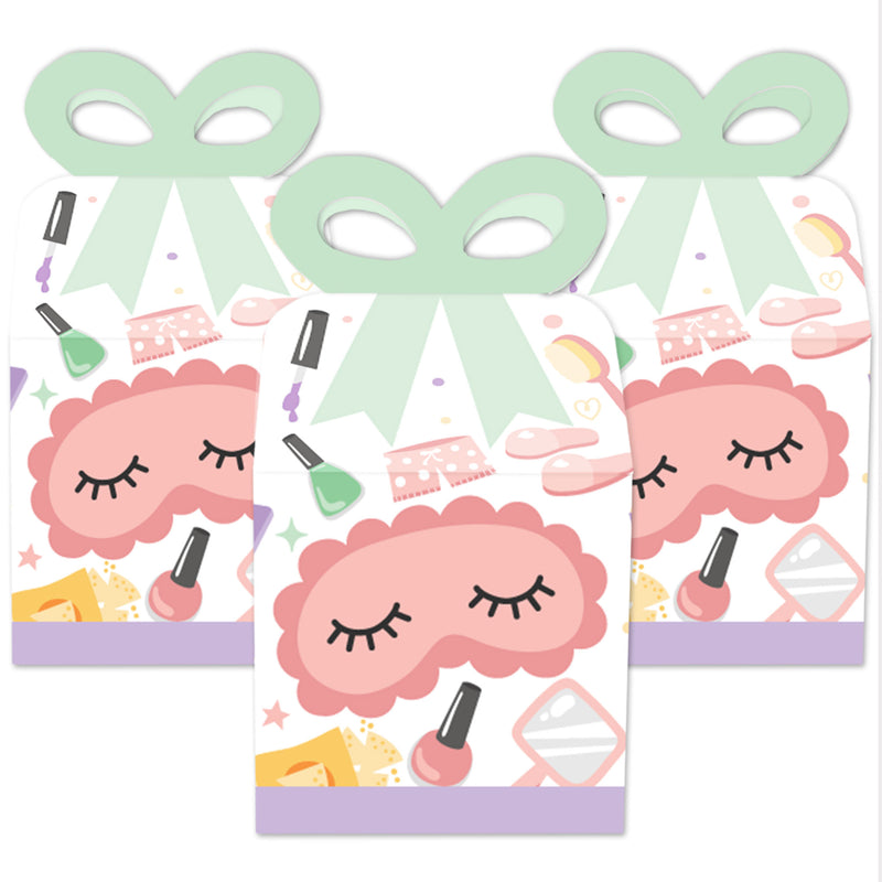 Pajama Slumber Party - Square Favor Gift Boxes - Girls Sleepover Birthday Party Bow Boxes - Set of 12