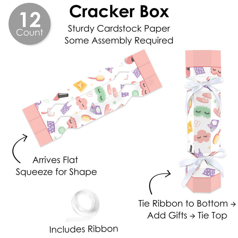 Pajama Slumber Party - No Snap Girls Sleepover Birthday Party Table Favors - DIY Cracker Boxes - Set of 12