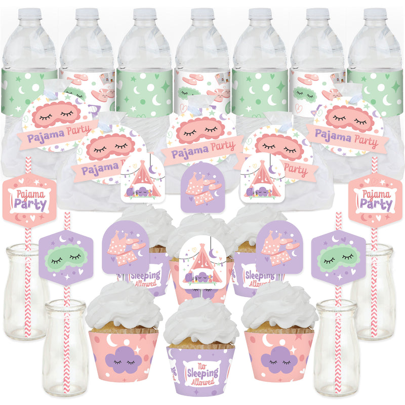 Pajama Slumber Party - Girls Sleepover Birthday Party Favors and Cupcake Kit - Fabulous Favor Party Pack - 100 Pieces