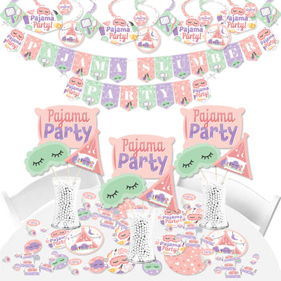 Pajama Slumber Party - Girls Sleepover Birthday Party Supplies - Banner Decoration Kit - Fundle Bundle