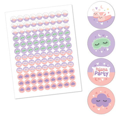 Pajama Slumber Party - Girls Sleepover Birthday Party Round Candy Sticker Favors - Labels Fit Chocolate Candy (1 sheet of 108)
