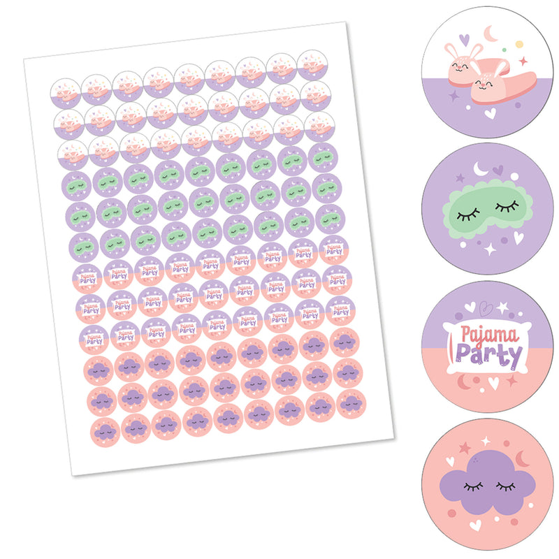 Pajama Slumber Party - Girls Sleepover Birthday Party Round Candy Sticker Favors - Labels Fit Chocolate Candy (1 sheet of 108)