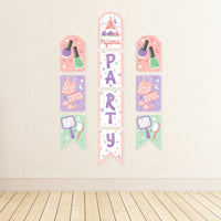 Pajama Slumber Party - Hanging Vertical Paper Door Banners - Girls Sleepover Birthday Party Wall Decoration Kit - Indoor Door Decor