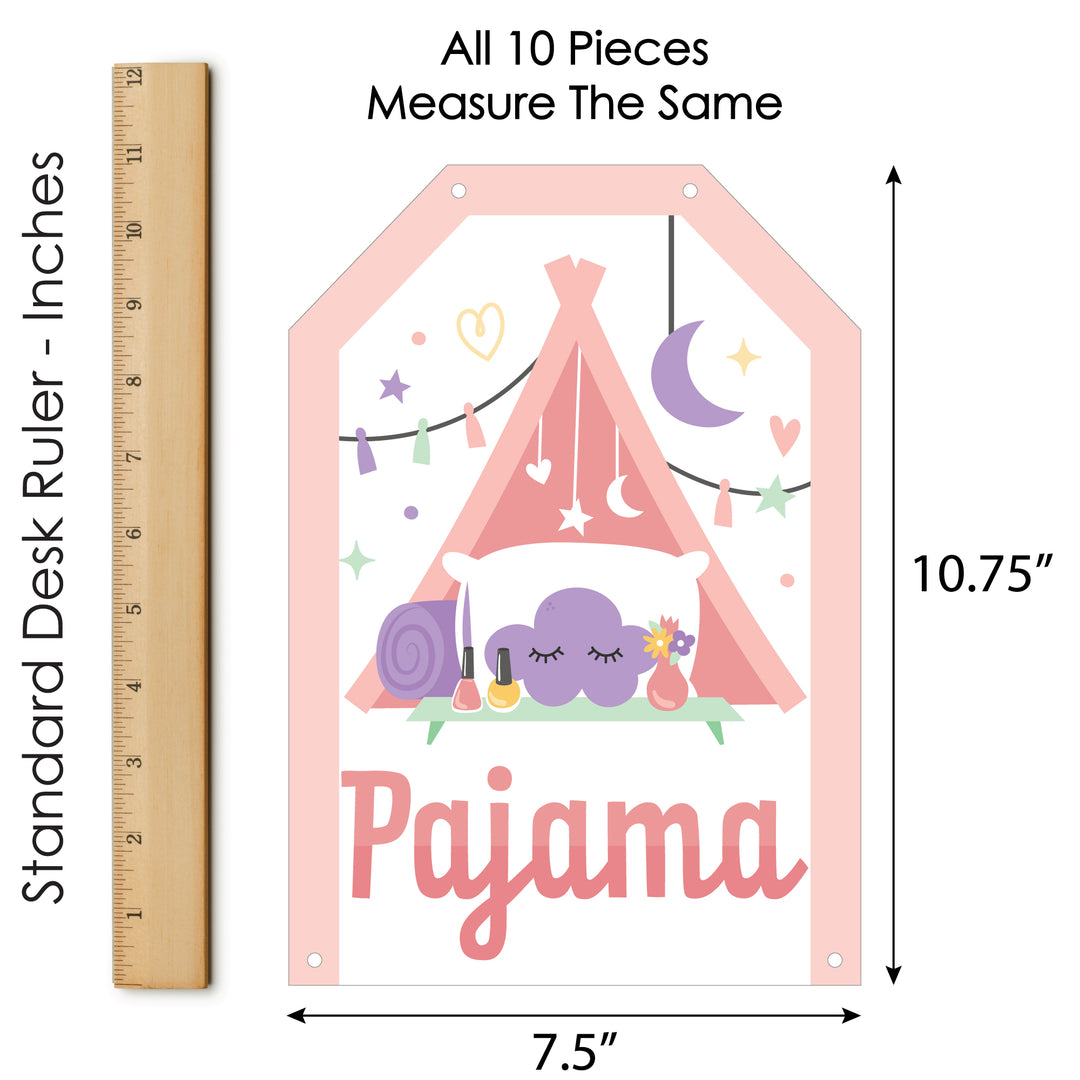 Pajama Slumber Party - Hanging Vertical Paper Door Banners - Girls Sleepover Birthday Party Wall Decoration Kit - Indoor Door Decor