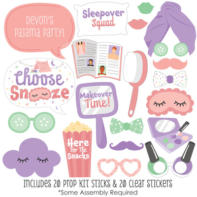 Pajama Slumber Party - Girls Sleepover Birthday Party Photo Booth Props Kit - 20 Count