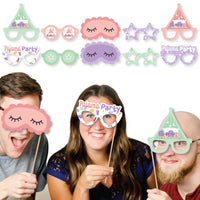 Pajama Slumber Party Glasses and Masks - Paper Card Stock Girls Sleepover Birthday Party Photo Booth Props Kit - 10 Count
