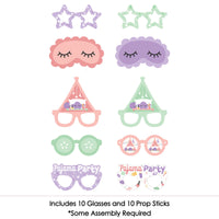 Pajama Slumber Party Glasses and Masks - Paper Card Stock Girls Sleepover Birthday Party Photo Booth Props Kit - 10 Count