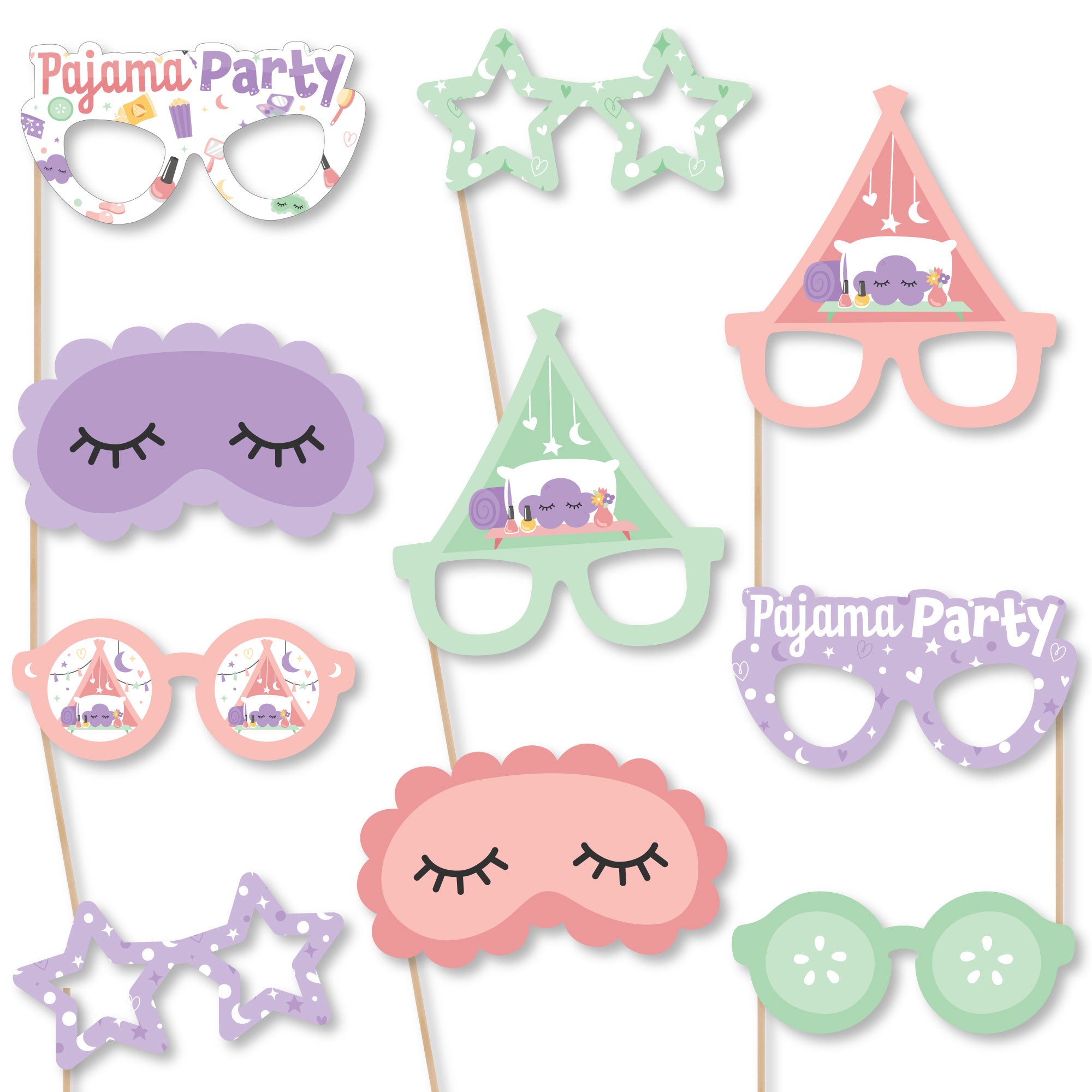 Slumber Props Pajama Slumber Party Glasses and Masks - Paper Card Stock Girls ...