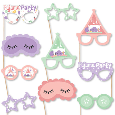 Pajama Slumber Party Glasses and Masks - Paper Card Stock Girls Sleepover Birthday Party Photo Booth Props Kit - 10 Count