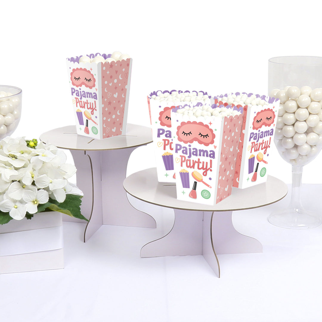 Pajama Slumber Party - Girls Sleepover Birthday Party Favor Popcorn Treat Boxes - Set of 12