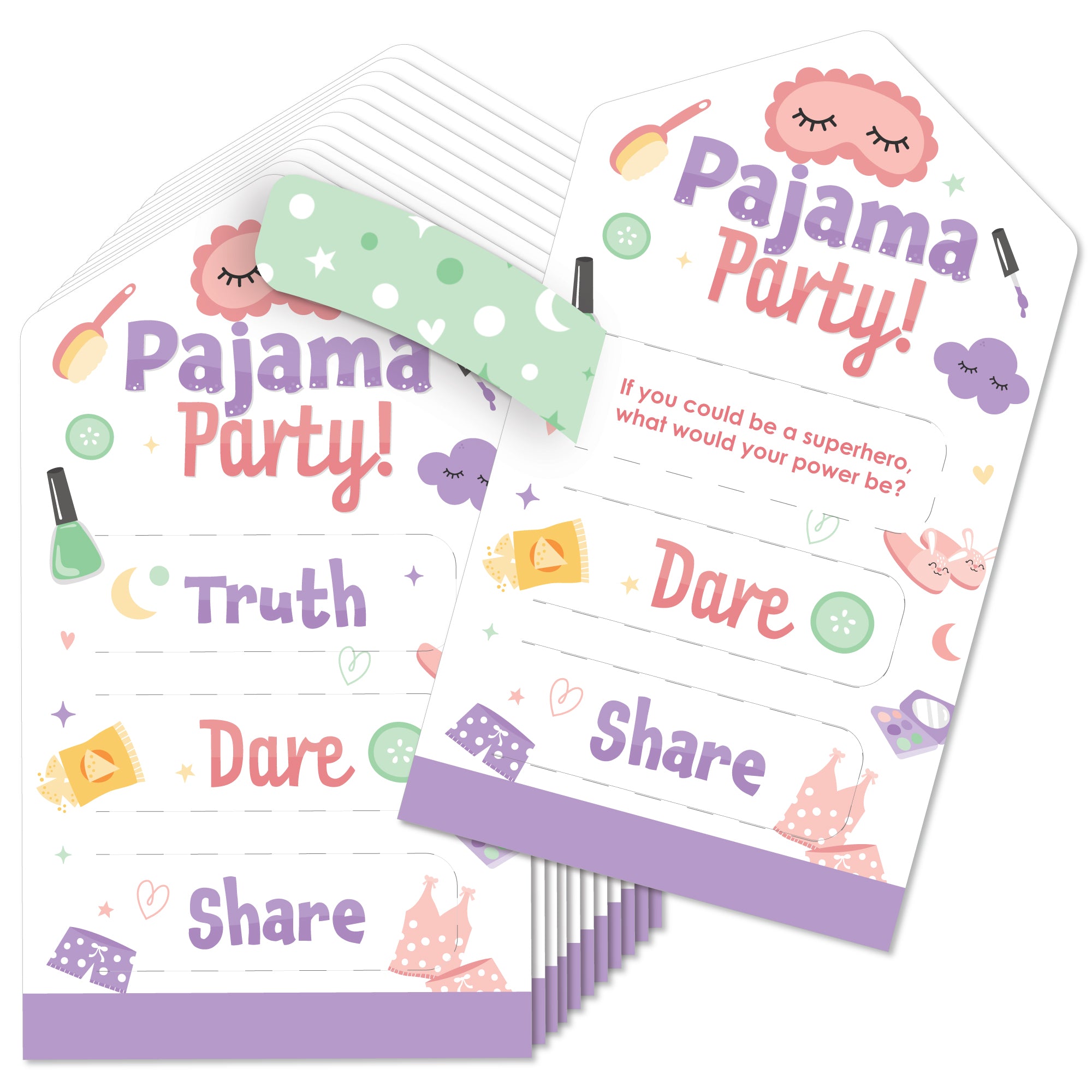 Big Dot Of Happiness Pajama Slumber Party Pull Tab Game - 12 Cards With Truth, Dare, Share Prompts For Girls Sleepover Fun