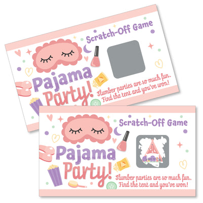 Pajama Slumber Party - Girls Sleepover Birthday Party Game Scratch Off Cards - 22 Count