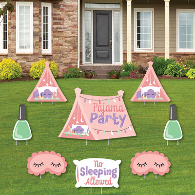 Pajama Slumber Party - Yard Sign and Outdoor Lawn Decorations - Girls Sleepover Birthday Party Yard Signs - Set of 8