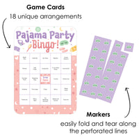 Pajama Slumber Party - Bingo Cards and Markers - Girls Sleepover Birthday Party Bingo Game - Set of 18
