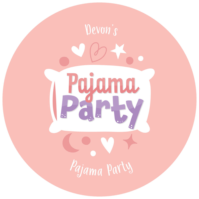 Personalized Pajama Slumber Party - Custom Girls Sleepover Birthday Party Favor Circle Sticker Labels - Custom Text - 24 Count