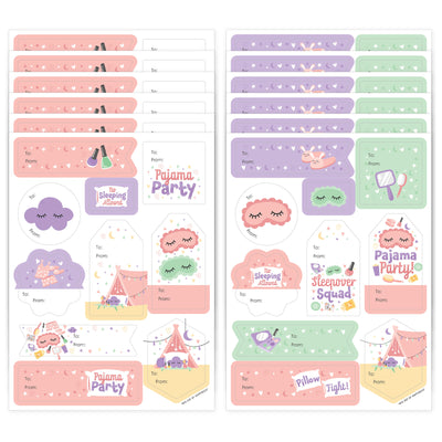 Pajama Slumber Party - Assorted Girls Sleepover Birthday Party Gift Tag Labels - To and From Stickers - 12 Sheets - 120 Stickers