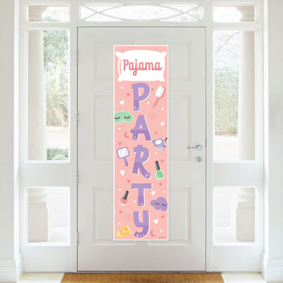 Pajama Slumber Party - Girls Sleepover Birthday Party Front Door Decoration - Vertical Banner