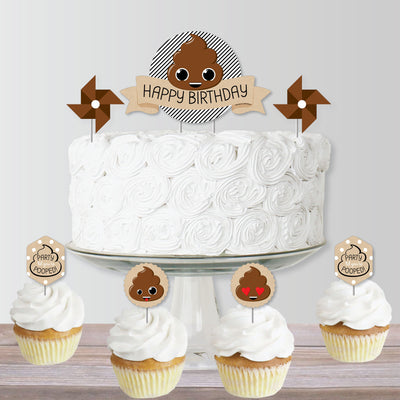 Party 'Til You're Pooped - Poop Emoji Birthday Party Cake Decorating Kit - Happy Birthday Cake Topper Set - 11 Pieces