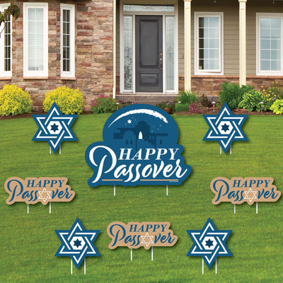 Happy Passover - Yard Sign and Outdoor Lawn Decorations - Pesach Jewish Holiday Party Yard Signs - Set of 8