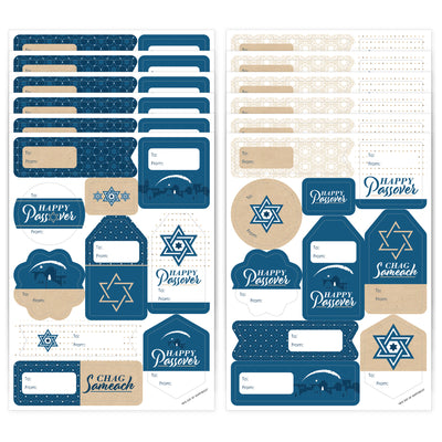 Happy Passover - Assorted Pesach Jewish Holiday Party Gift Tag Labels - To and From Stickers - 12 Sheets - 120 Stickers