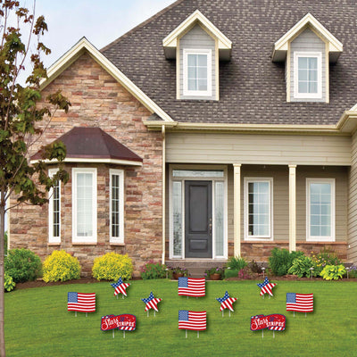 Stars & Stripes - American Flag & Star Lawn Decorations - Outdoor Memorial Day, 4th of July and Labor Day USA Patriotic Yard Decorations - 10 Piece