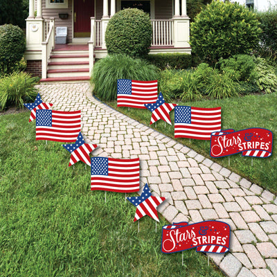 Stars & Stripes - American Flag & Star Lawn Decorations - Outdoor Memorial Day, 4th of July and Labor Day USA Patriotic Yard Decorations - 10 Piece