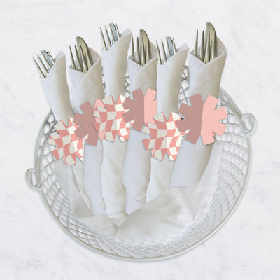 Pink Checkered Party - Paper Napkin Holder - Napkin Rings - Set of 24
