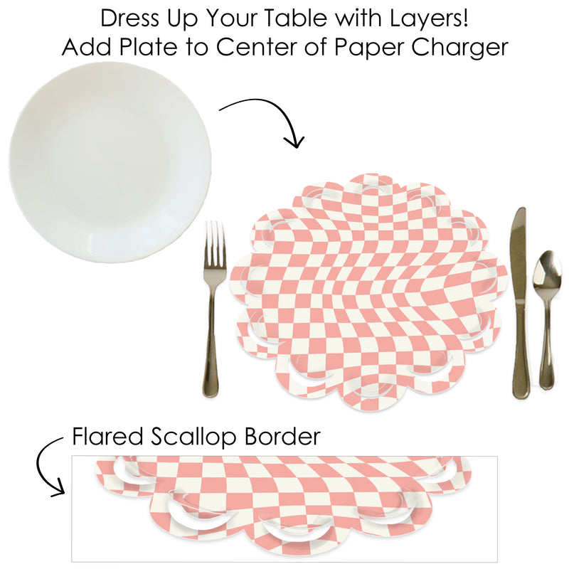 Pink Checkered Party - Round Table Decorations - Paper Chargers - Place Setting For 12
