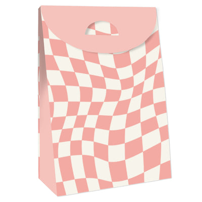 Pink Checkered Party - Gift Favor Bags - Party Goodie Boxes - Set of 12
