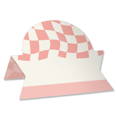 Pink Checkered Party - Tent Buffet Card - Table Setting Name Place Cards - Set of 24