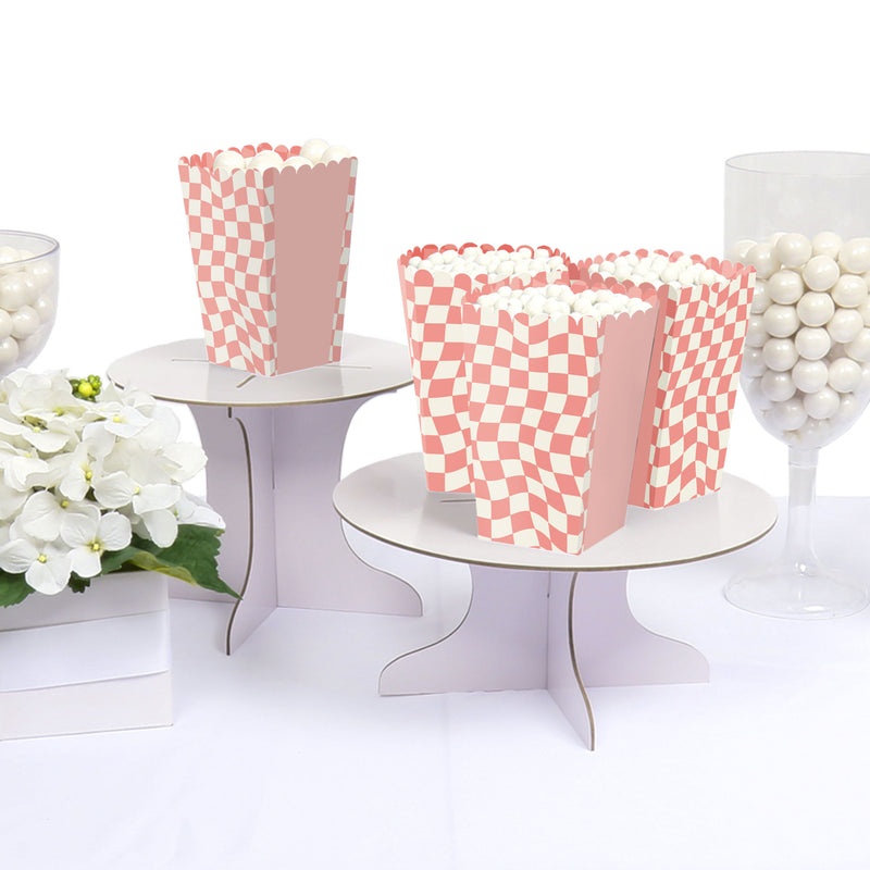 Pink Checkered Party - Favor Popcorn Treat Boxes - Set of 12