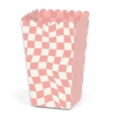 Pink Checkered Party - Favor Popcorn Treat Boxes - Set of 12