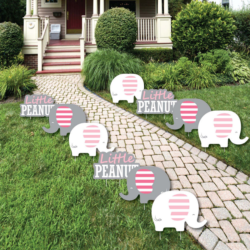 Pink Elephant - Lawn Decorations - Outdoor Girl Baby Shower or Birthday Party Yard Decorations - 10 Piece