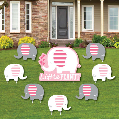 Pink Elephant - Yard Sign & Outdoor Lawn Decorations - Girl Baby Shower or Birthday Party Yard Signs - Set of 8