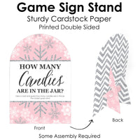 Pink Winter Wonderland - How Many Candies Holiday Snowflake Birthday Party and Baby Shower Game - 1 Stand and 40 Cards - Candy Guessing Game