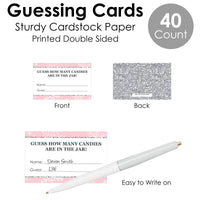 Pink Winter Wonderland - How Many Candies Holiday Snowflake Birthday Party and Baby Shower Game - 1 Stand and 40 Cards - Candy Guessing Game
