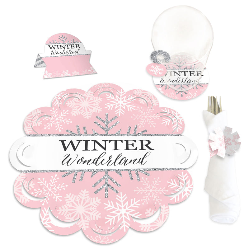 Pink Winter Wonderland - Holiday Snowflake Birthday Party and Baby Shower Paper Charger and Table Decorations - Chargerific Kit - Place Setting for 8